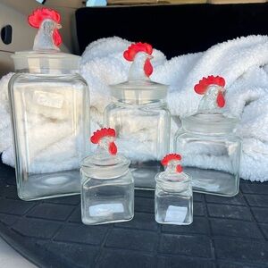 Vintage LE Smith Glass Rooster Canisters - Complete Set